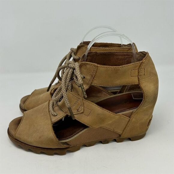 Sorel Women's Joanie Brown Leather Lace Up Wedge Sandals Size 11 Casual Summer - Picture 7 of 13